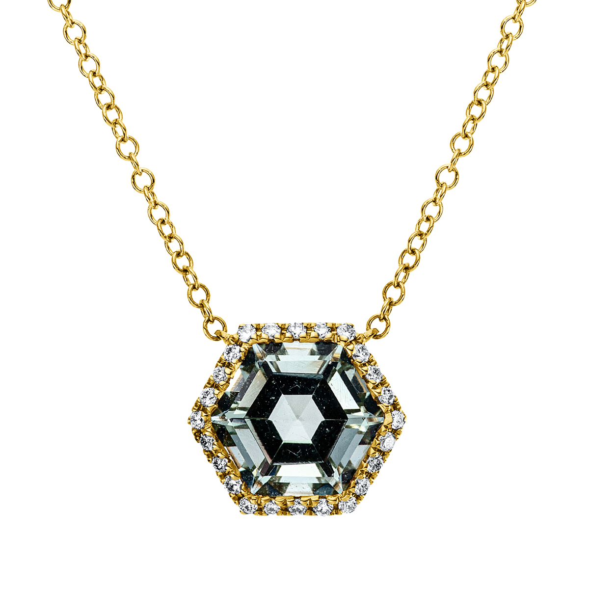 diamond full cut amethyst colored stone fashion necklace in yellow gold