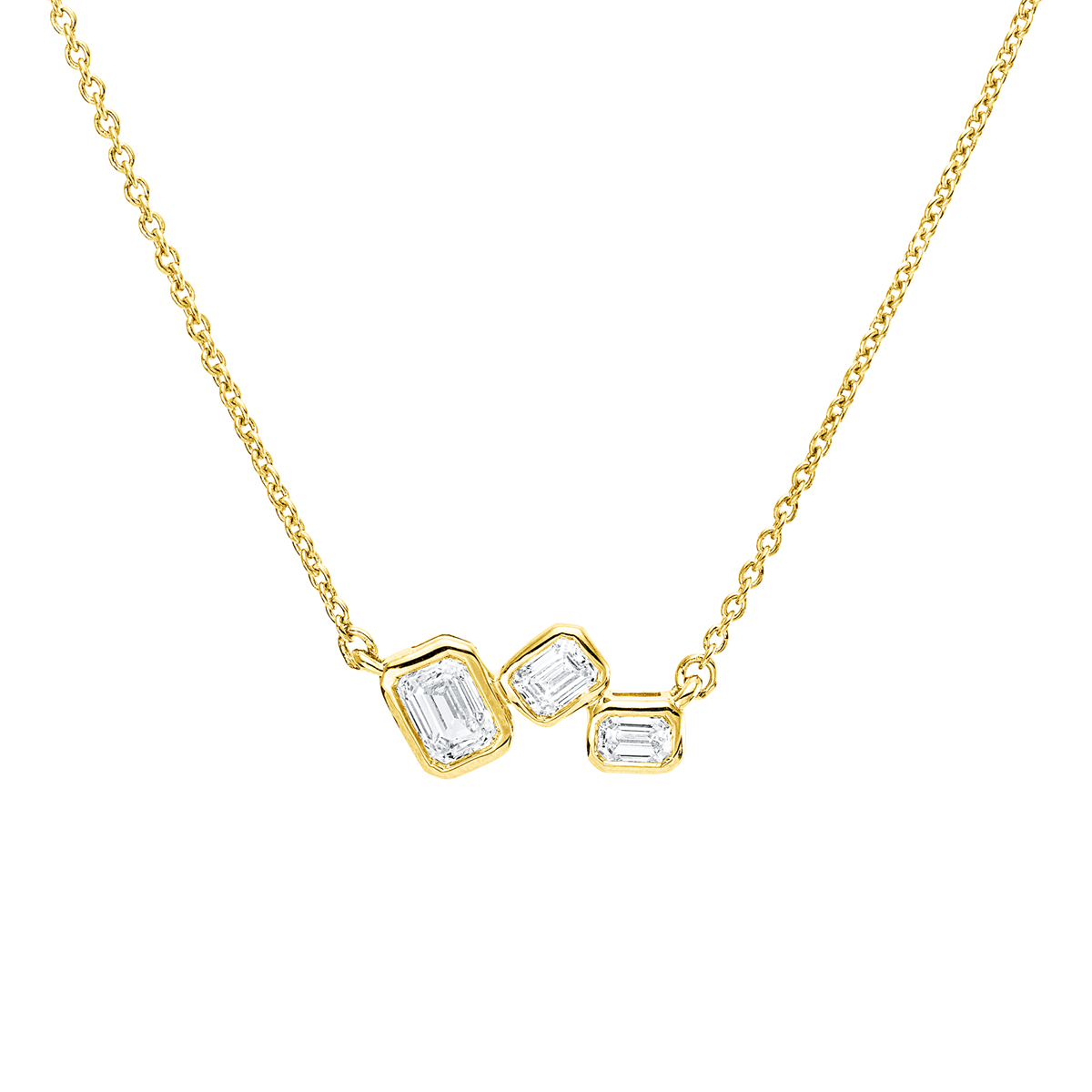 emerald cut baguette necklace in yellow gold