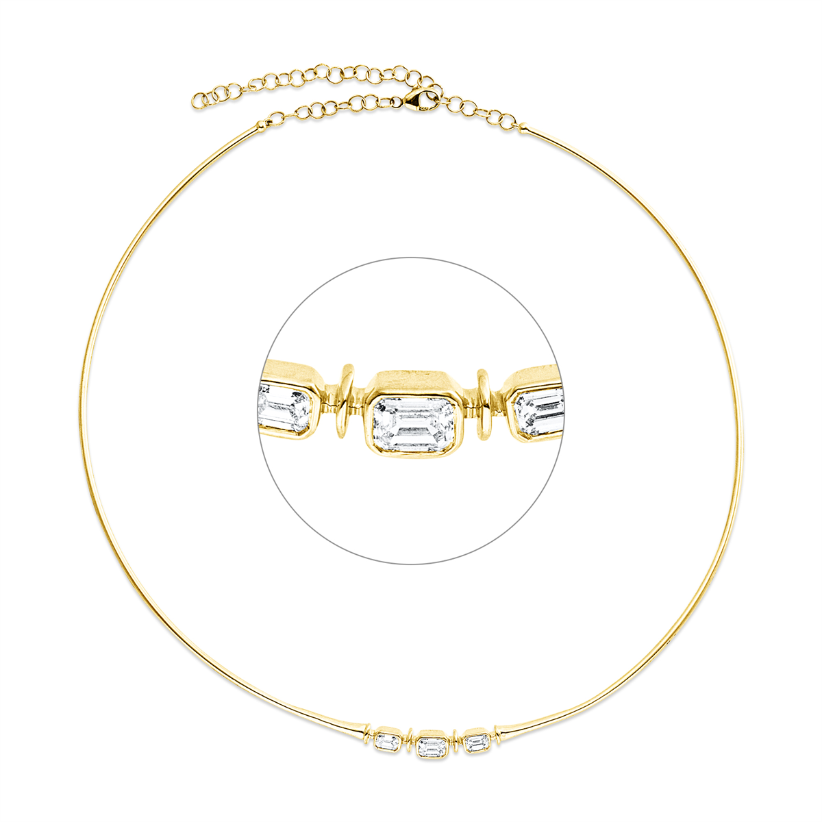 emerald cut baguette necklace in yellow gold