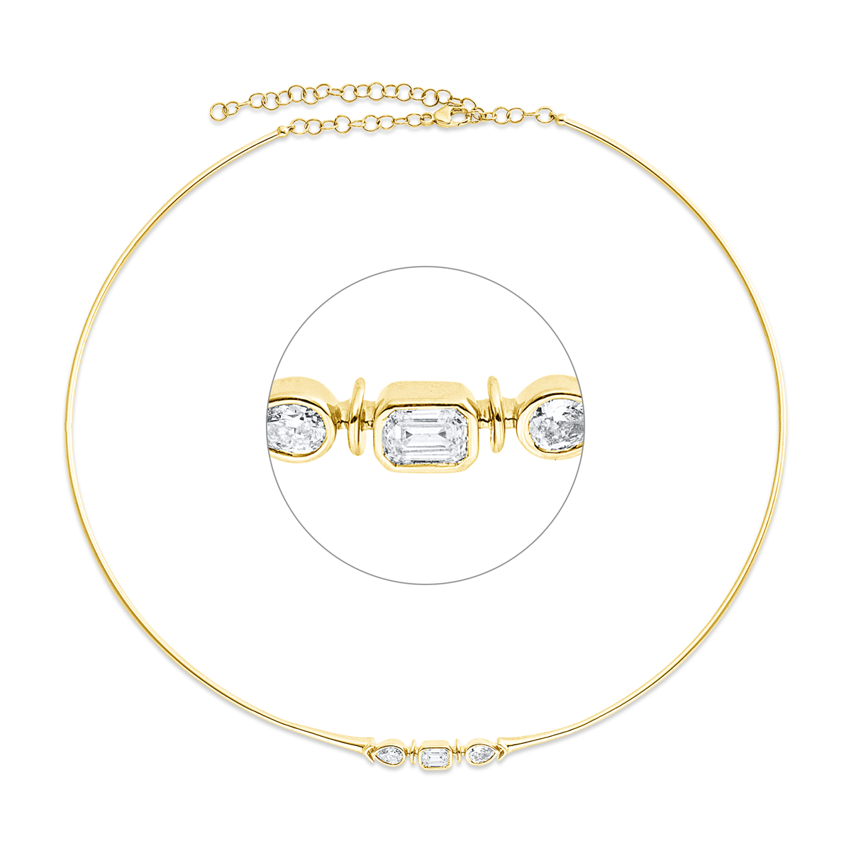 pear shape baguette necklace in yellow gold
