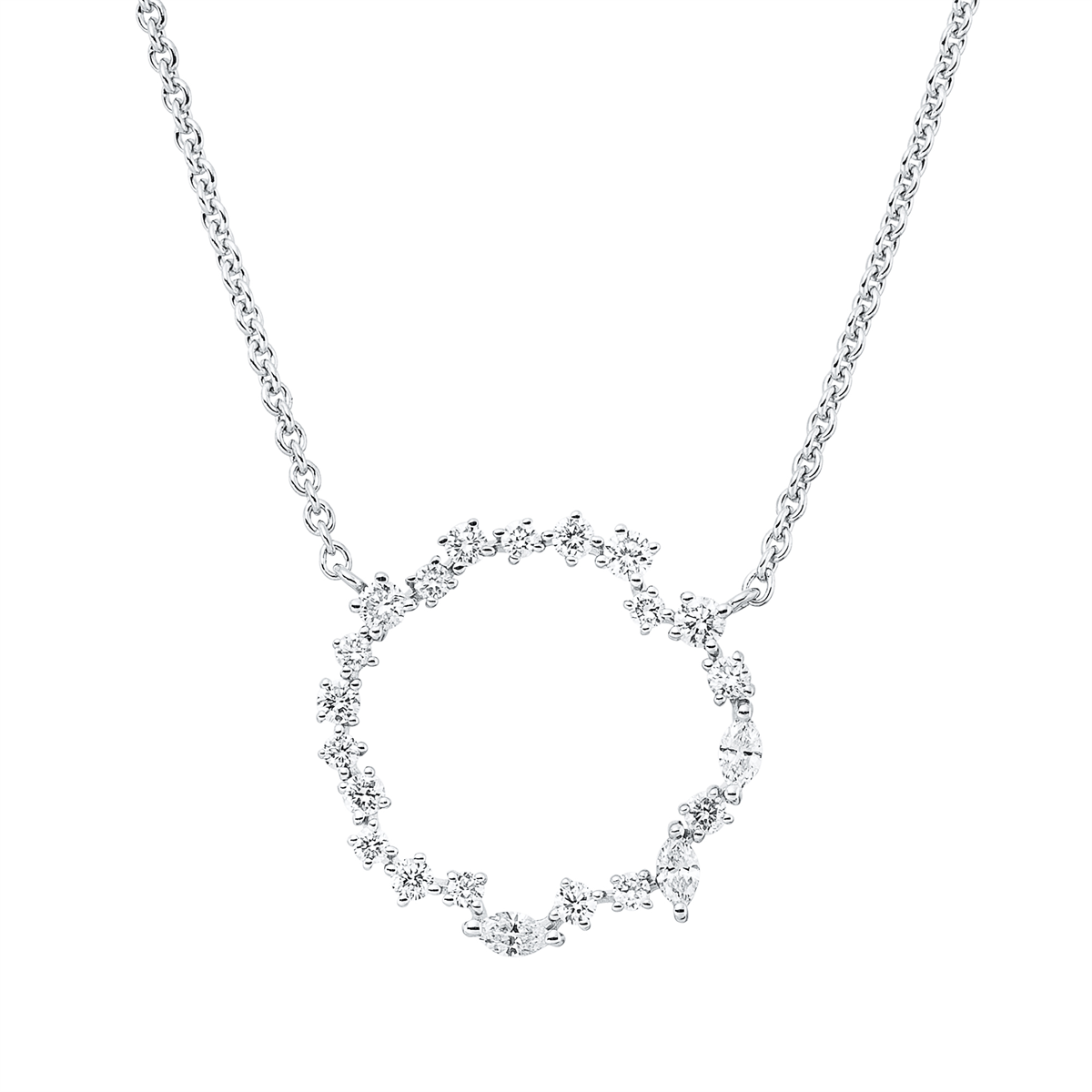 diamond full cut modern woman necklace in white gold