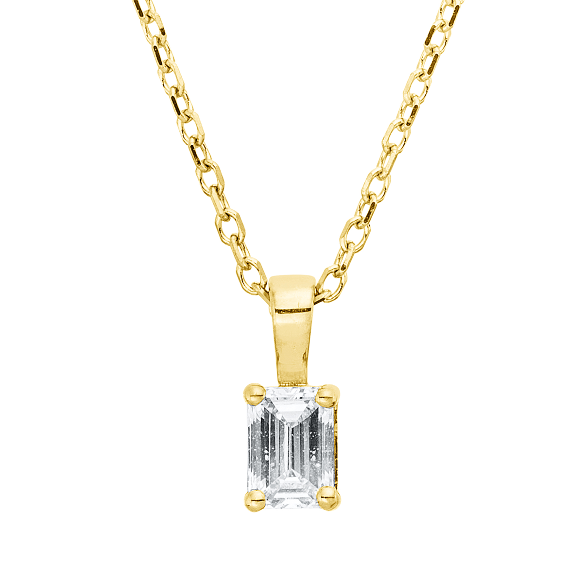 emerald cut baguette necklace in yellow gold