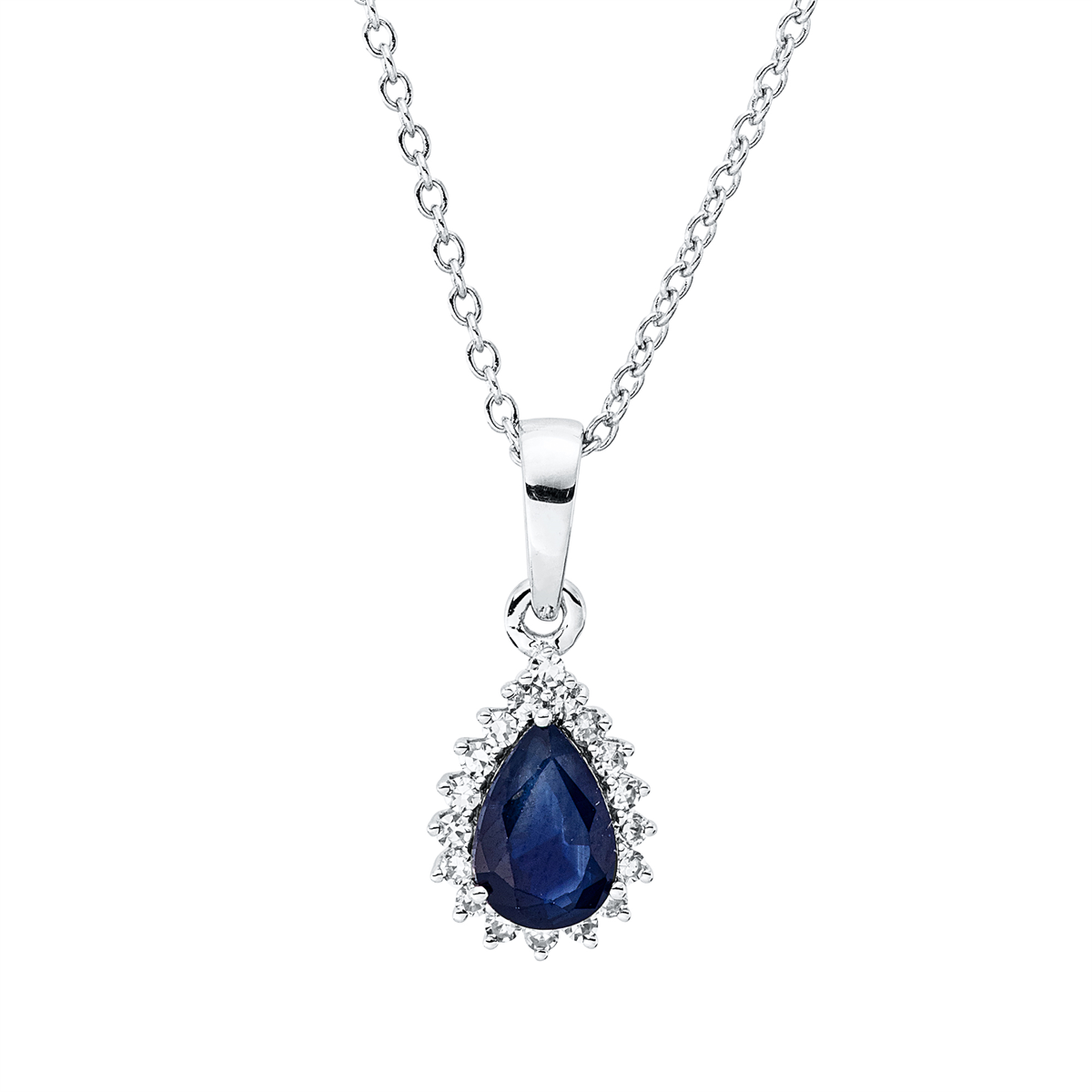 diamond single cut sapphire colored stone classic necklace in white gold