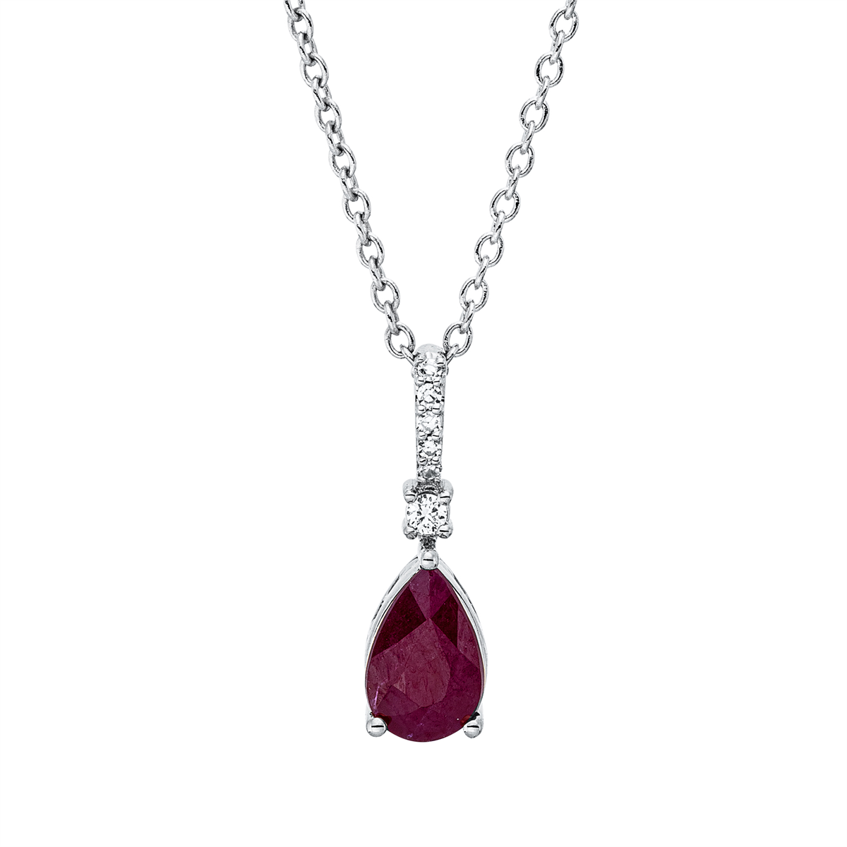 diamond single cut ruby colored stone classic necklace in white gold