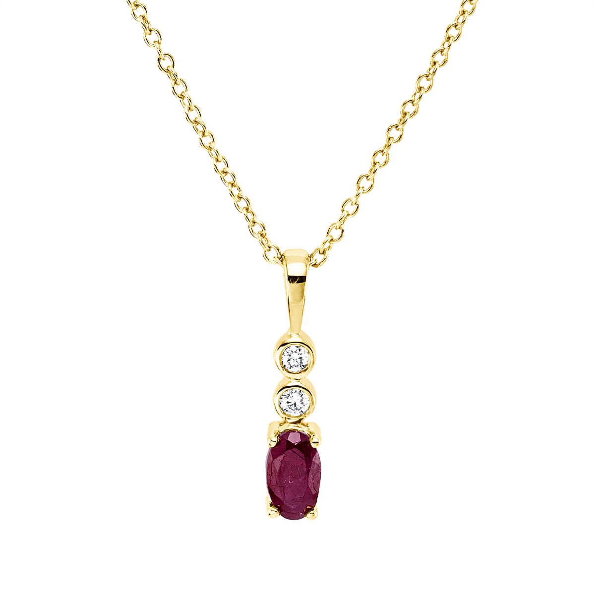 diamond full cut ruby colored stone classic necklace in yellow gold