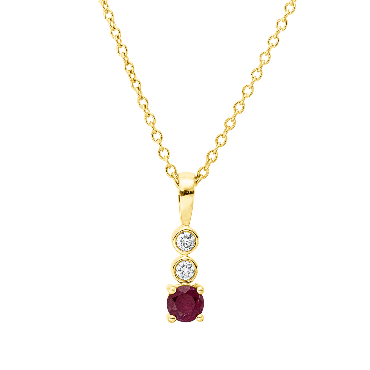 diamond full cut ruby colored stone classic necklace in yellow gold