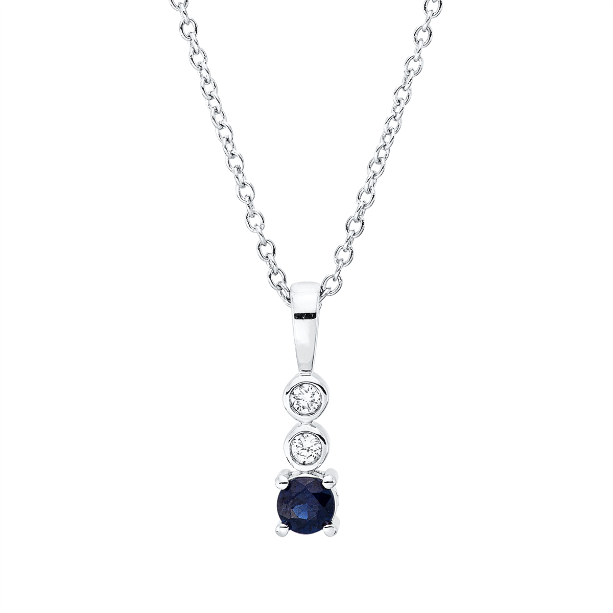 diamond full cut sapphire colored stone classic necklace in white gold