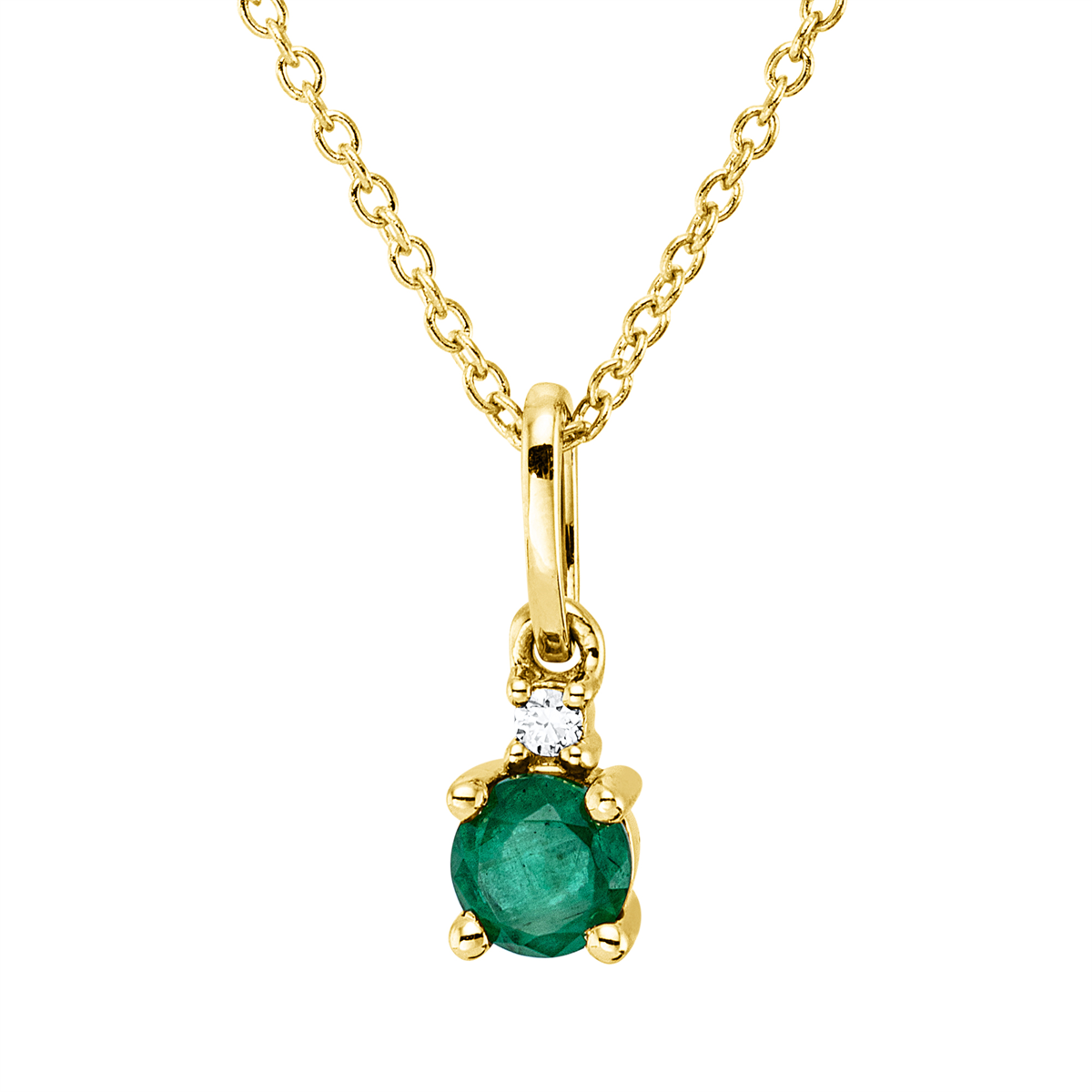 diamond full cut emerald colored stone classic necklace in yellow gold