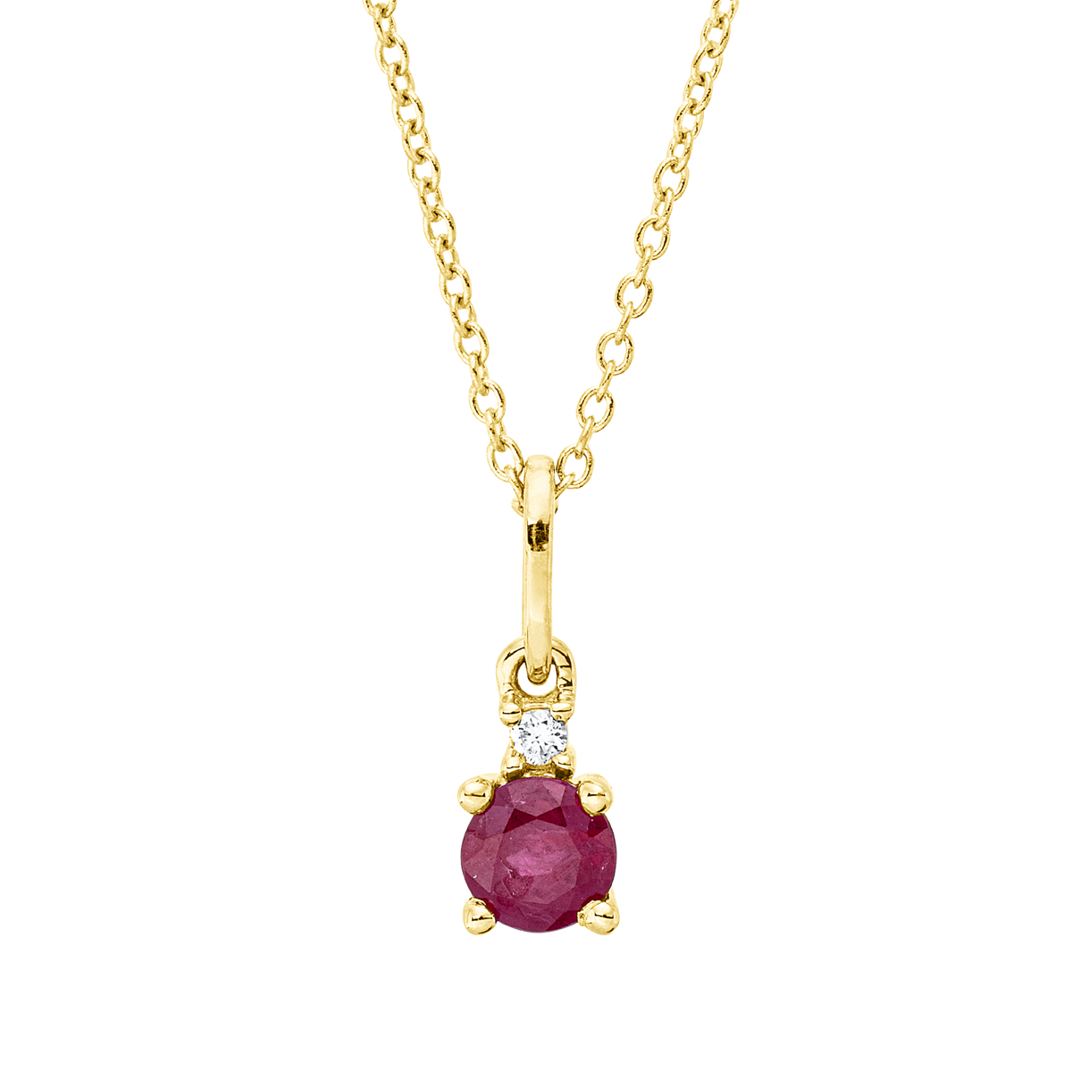 diamond full cut ruby colored stone classic necklace in yellow gold