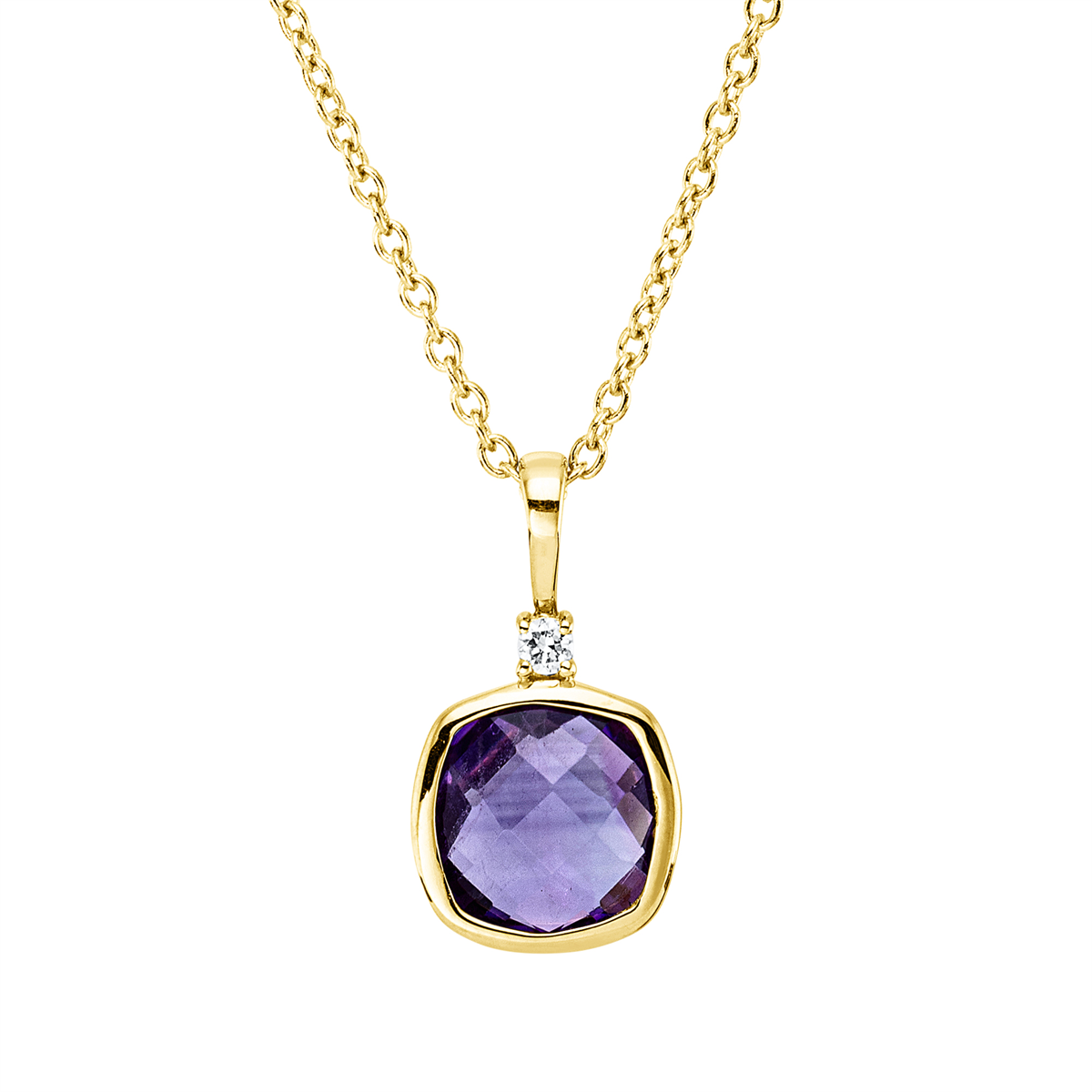diamond full cut amethyst colored stone fashion necklace in yellow gold