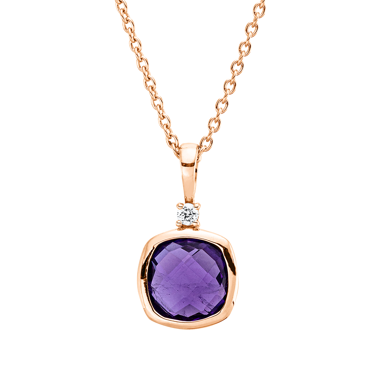 diamond full cut amethyst colored stone fashion necklace in red gold