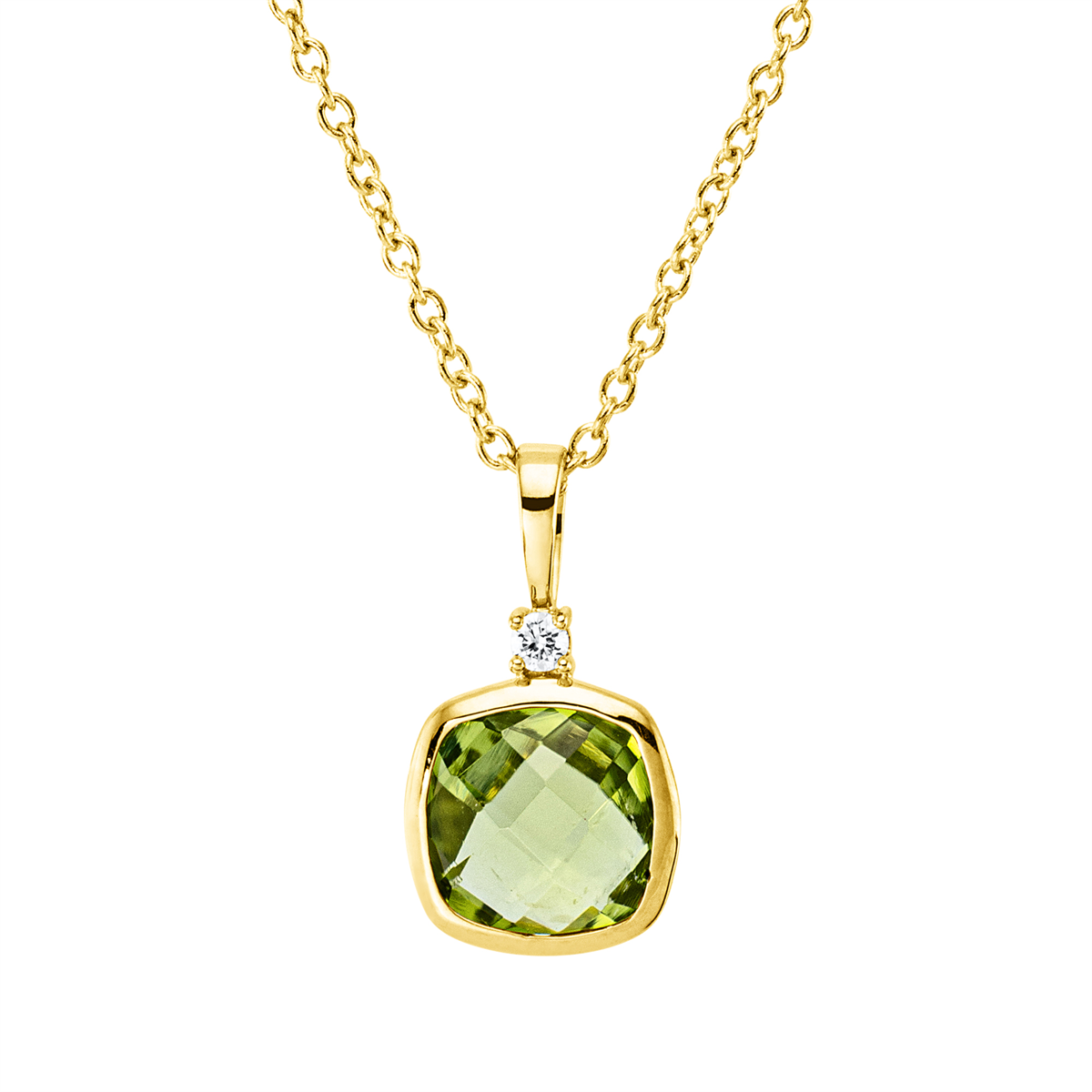 diamond full cut peridot colored stone fashion necklace in yellow gold