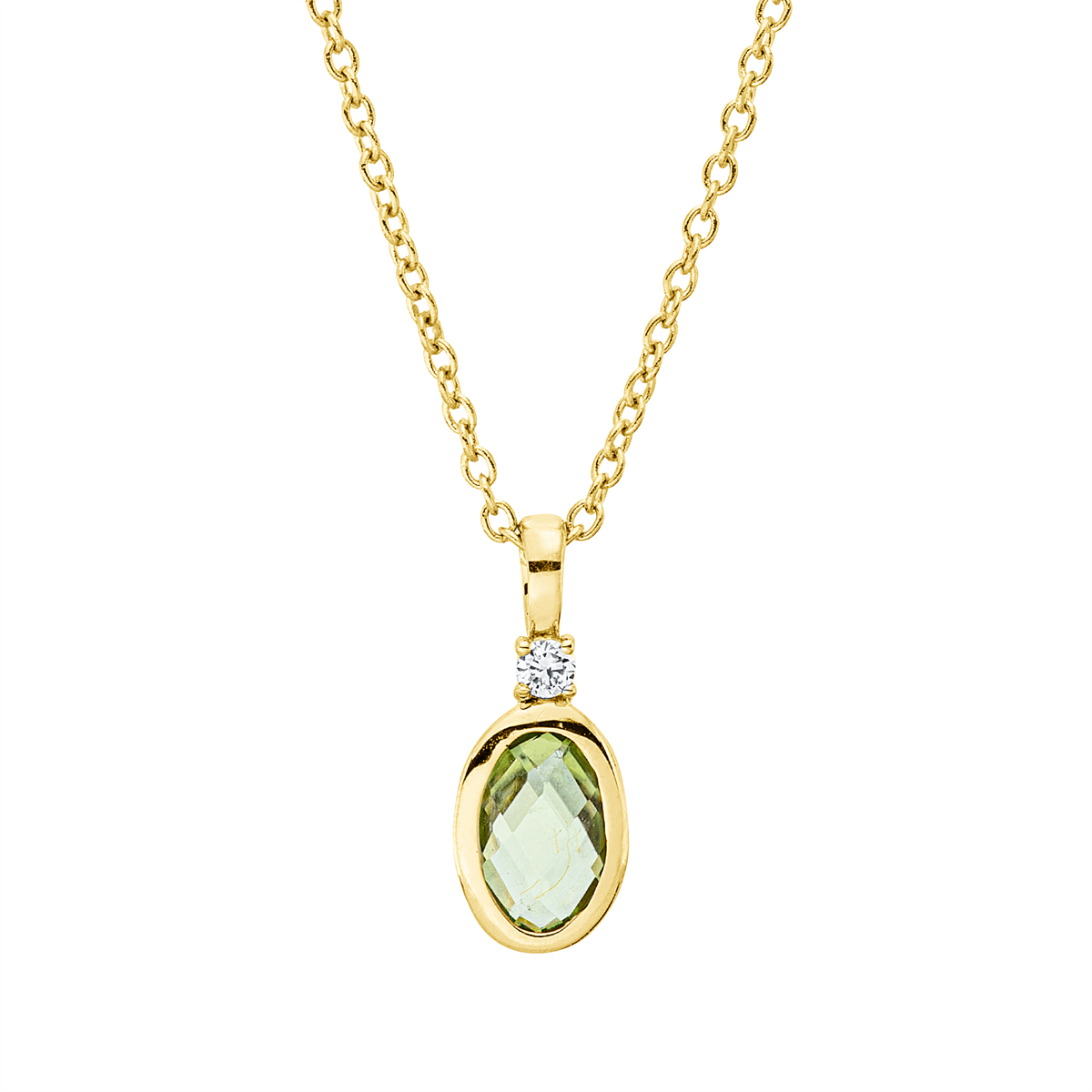 diamond full cut peridot colored stone fashion necklace in yellow gold