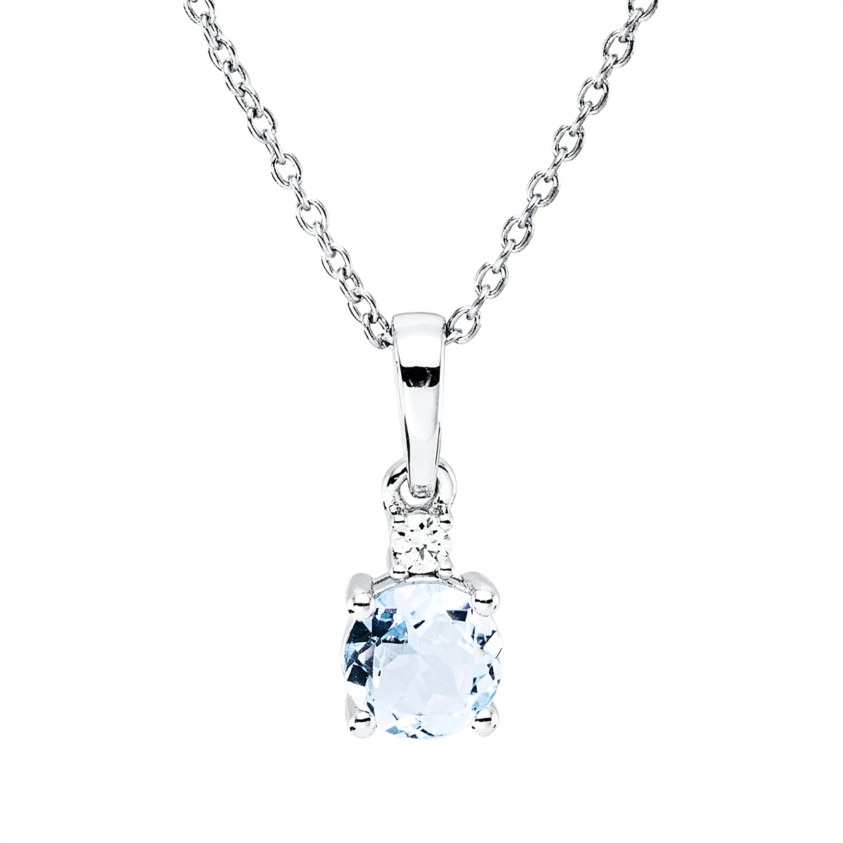diamond full cut aquamarine colored stone classic necklace in white gold