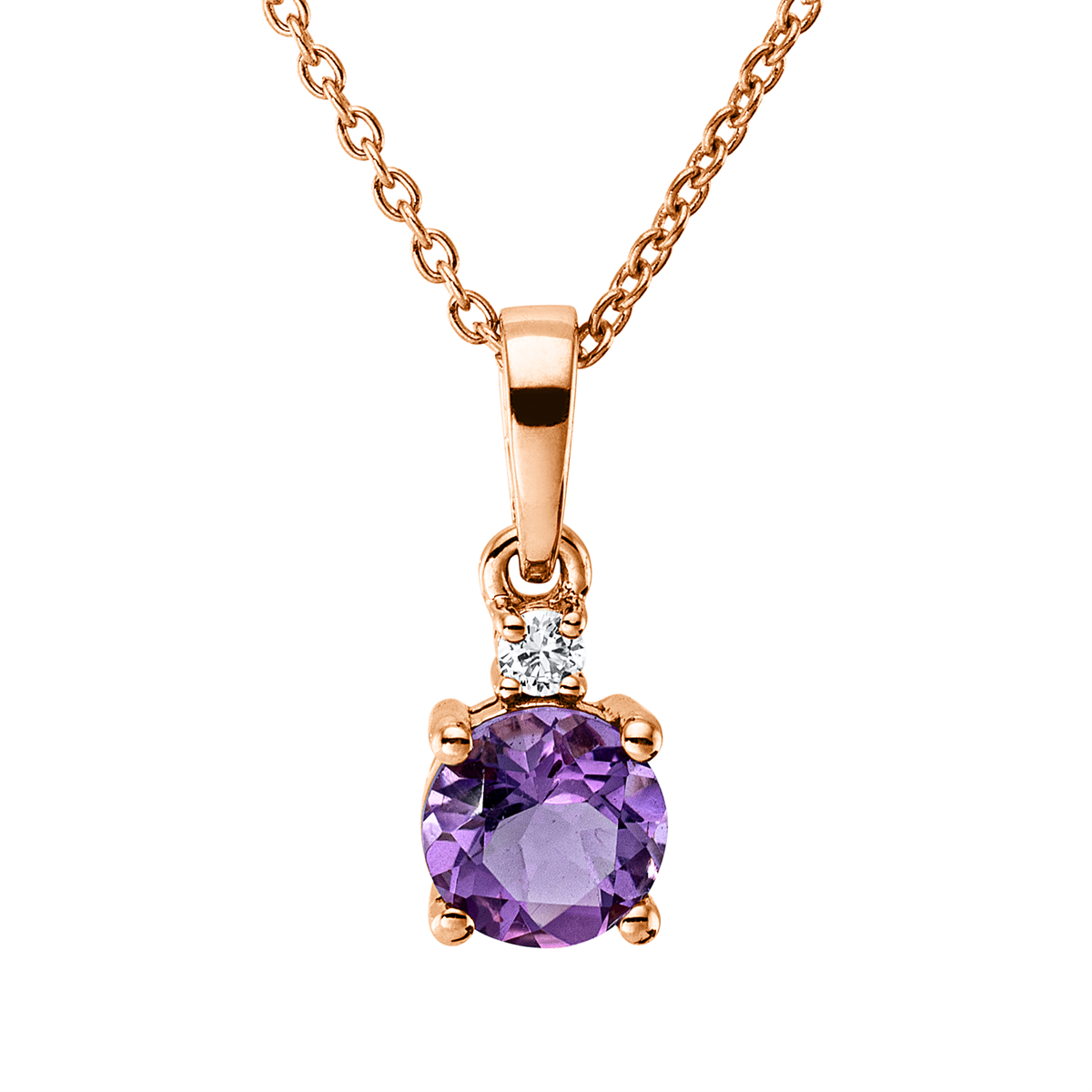 diamond full cut amethyst colored stone fashion necklace in red gold