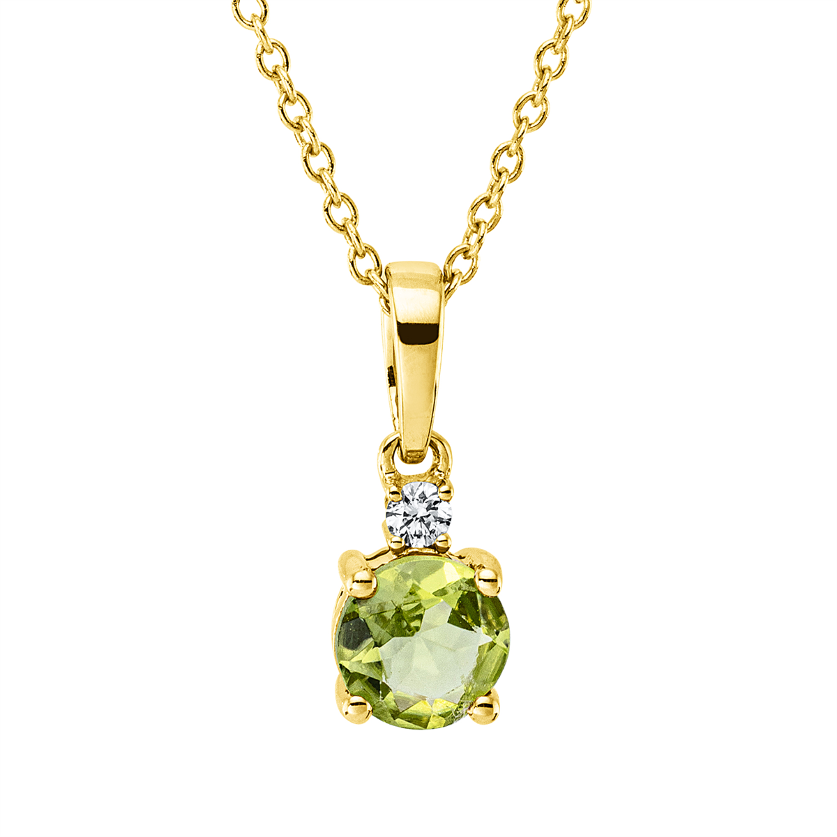 diamond full cut peridot colored stone fashion necklace in yellow gold