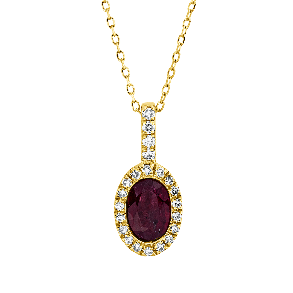 diamond single cut ruby colored stone classic necklace in yellow gold