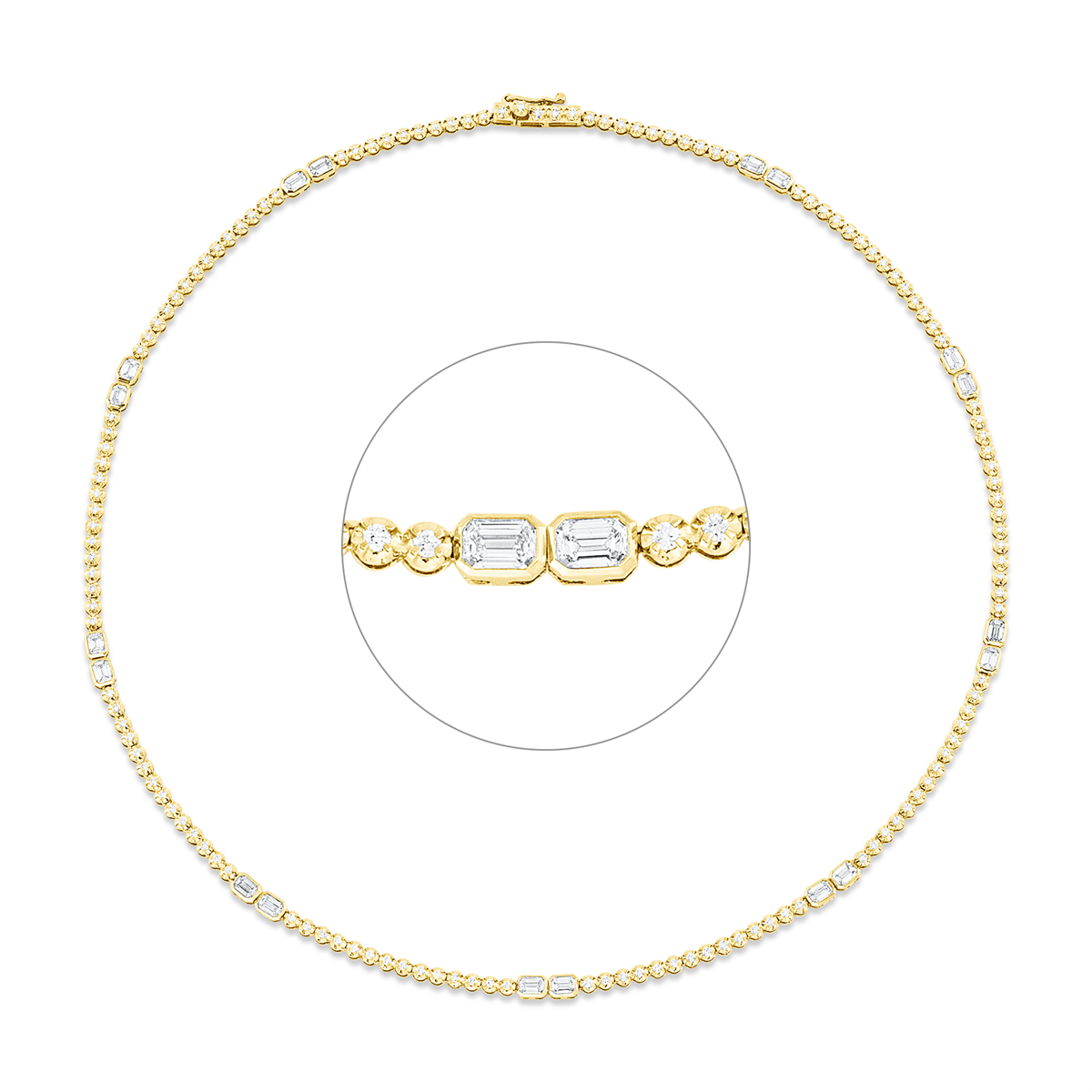 diamond full cut baguette necklace in yellow gold / white gold