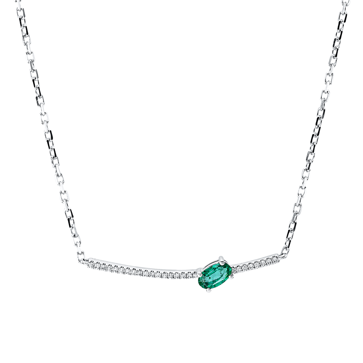 diamond full cut emerald colored stone classic necklace in white gold
