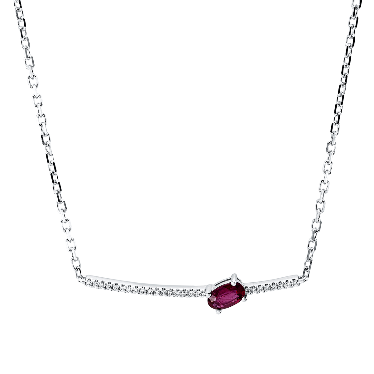 diamond full cut ruby colored stone classic necklace in white gold