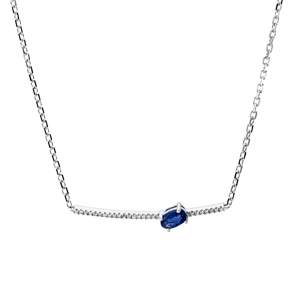 diamond full cut sapphire colored stone classic necklace in white gold