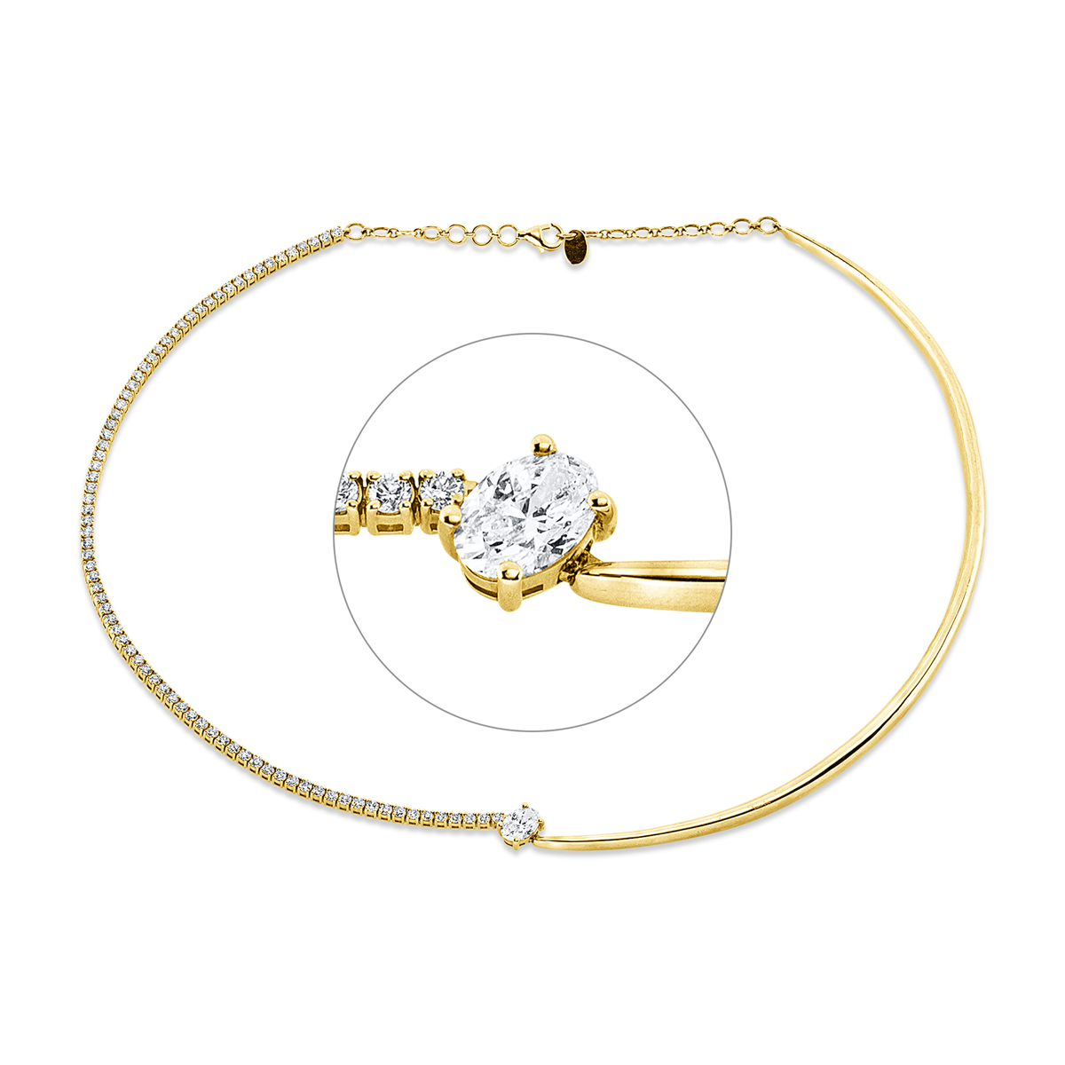 diamond full cut solitaire with accent stones necklace in yellow gold