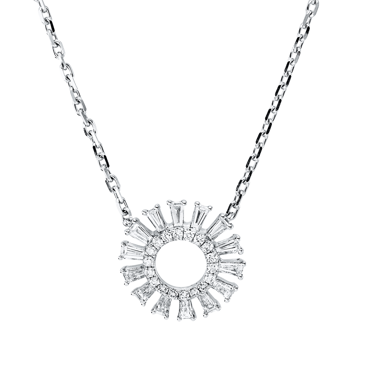 diamond full cut baguette illusion necklace in white gold