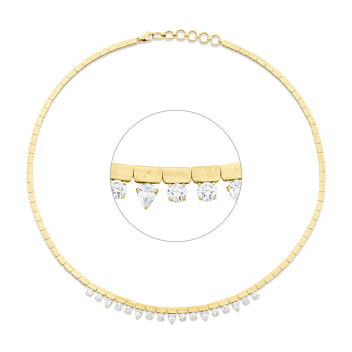 diamond full cut multi-stone necklace in yellow gold
