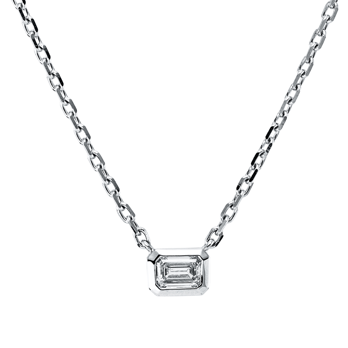 emerald cut solitaire necklace in white gold