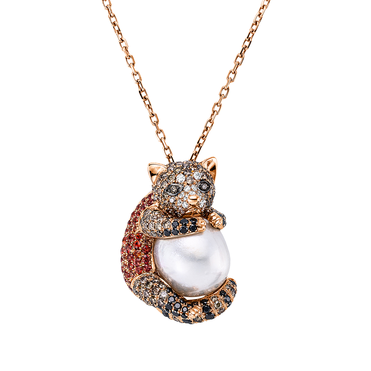 diamond full cut sapphire animal necklace in red gold