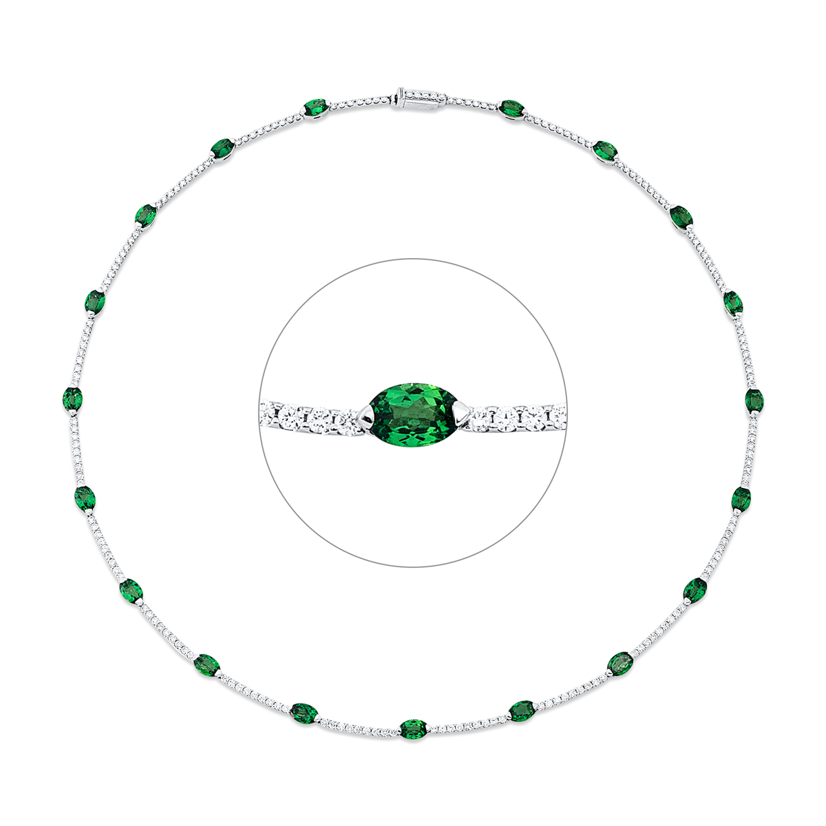 diamond full cut tsavorite colored stone fashion necklace in white gold
