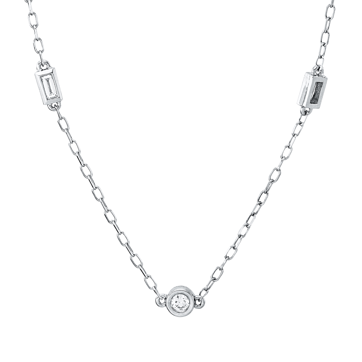diamond full cut baguette necklace in white gold