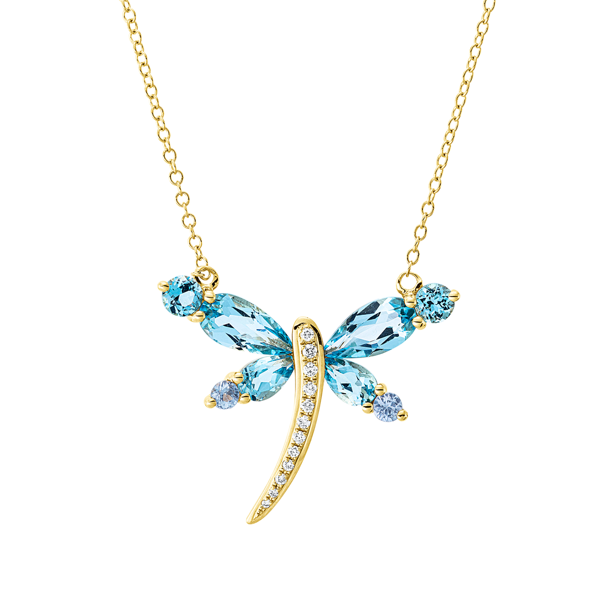 diamond full cut topaz colored stone fashion necklace in yellow gold