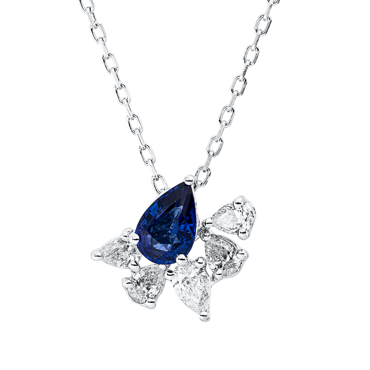 pear shape sapphire colored stone classic necklace in white gold