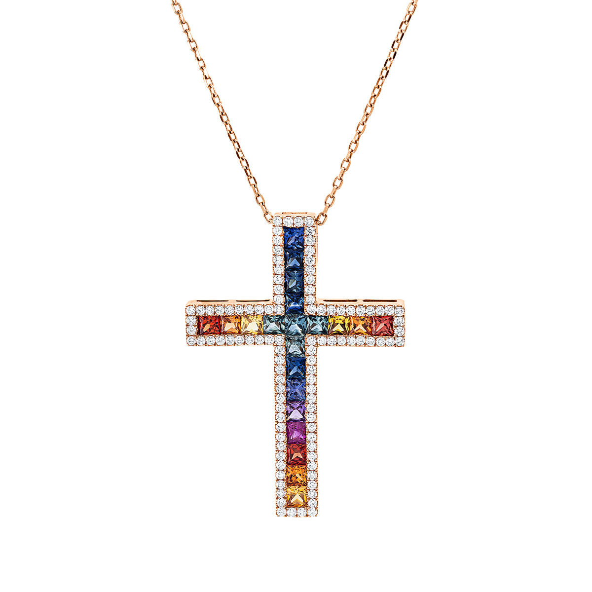 diamond full cut sapphire colored stone classic necklace in red gold
