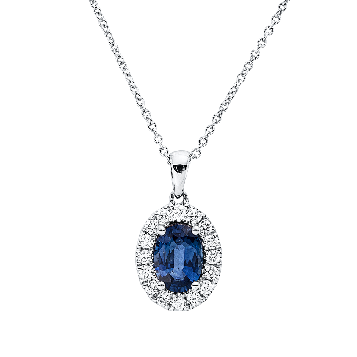 diamond full cut sapphire colored stone classic necklace in white gold