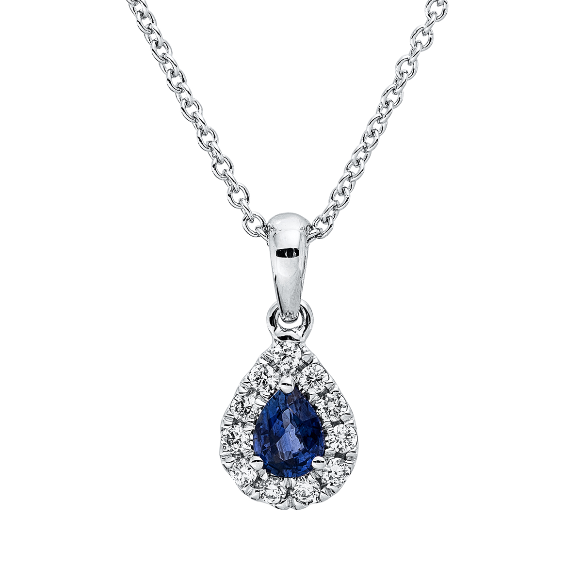diamond full cut sapphire colored stone classic necklace in white gold