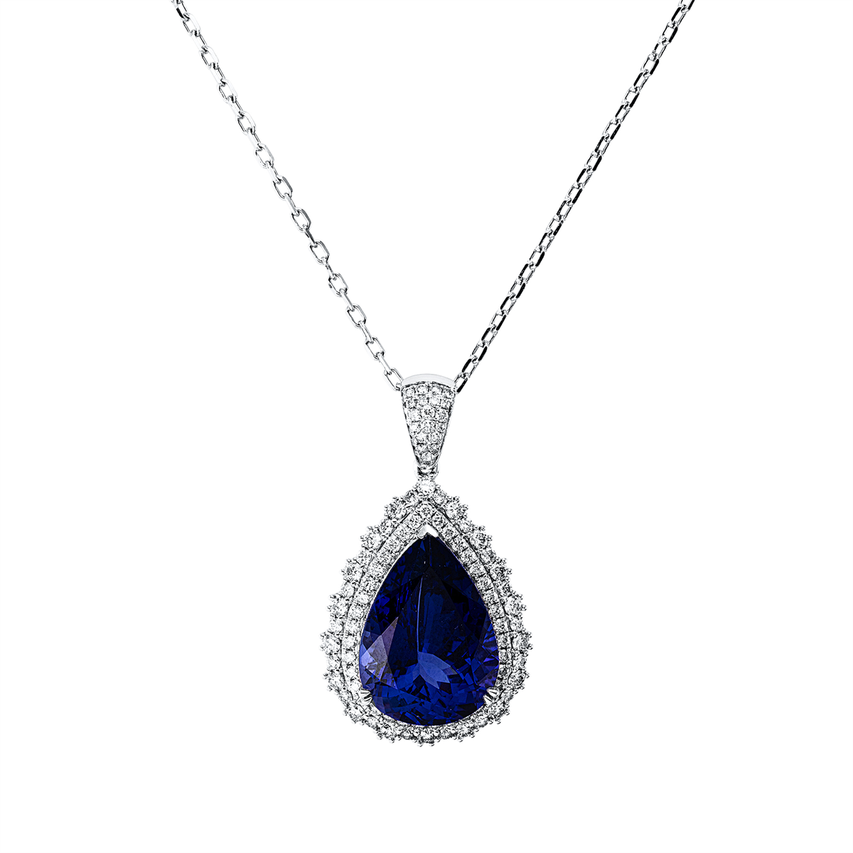 diamond full cut tanzanite colored stone classic necklace in white gold