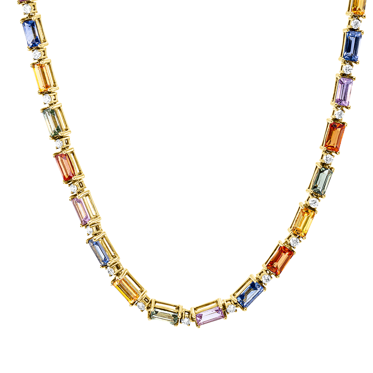 diamond full cut sapphire colored stone classic necklace in yellow gold