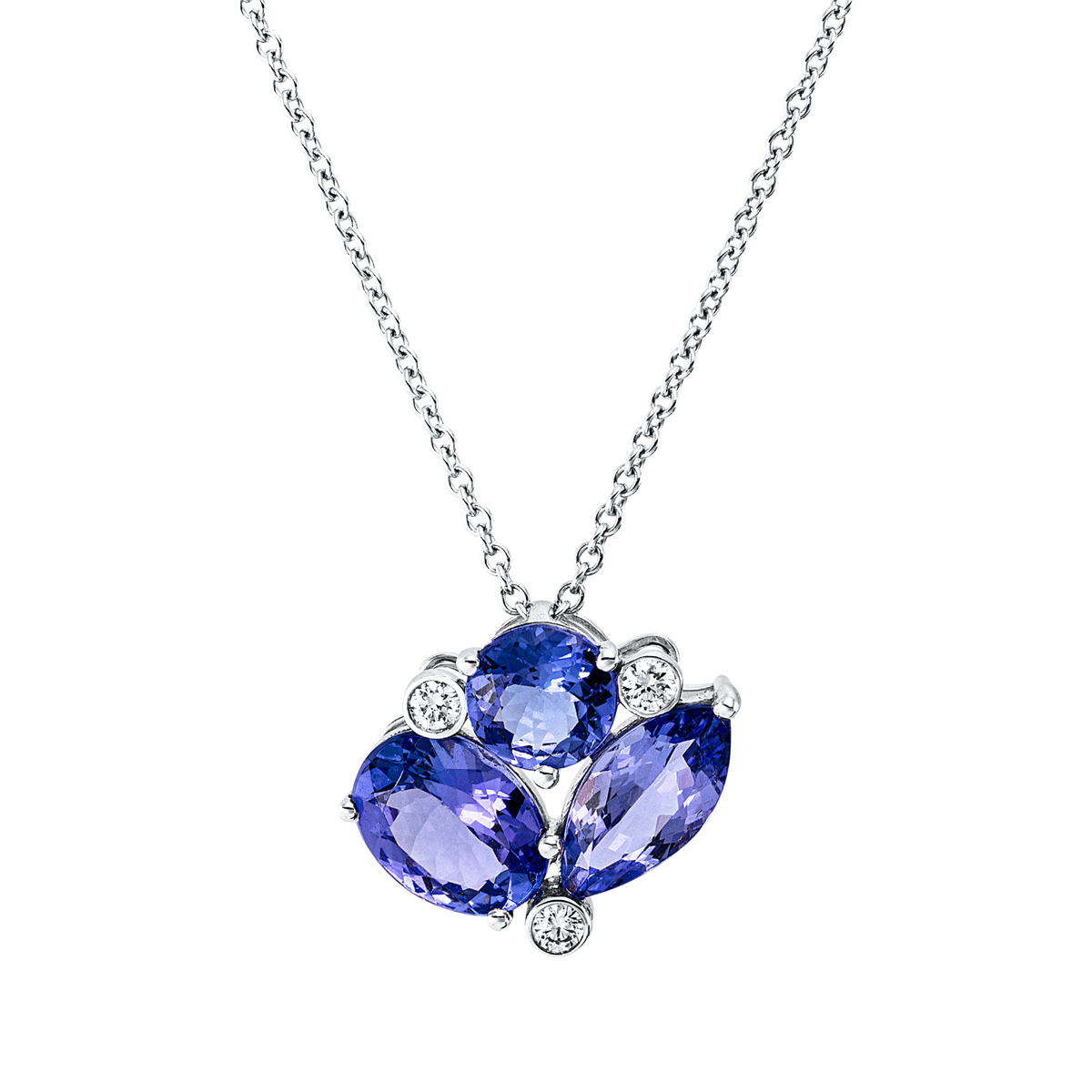 diamond full cut tanzanite colored stone classic necklace in white gold