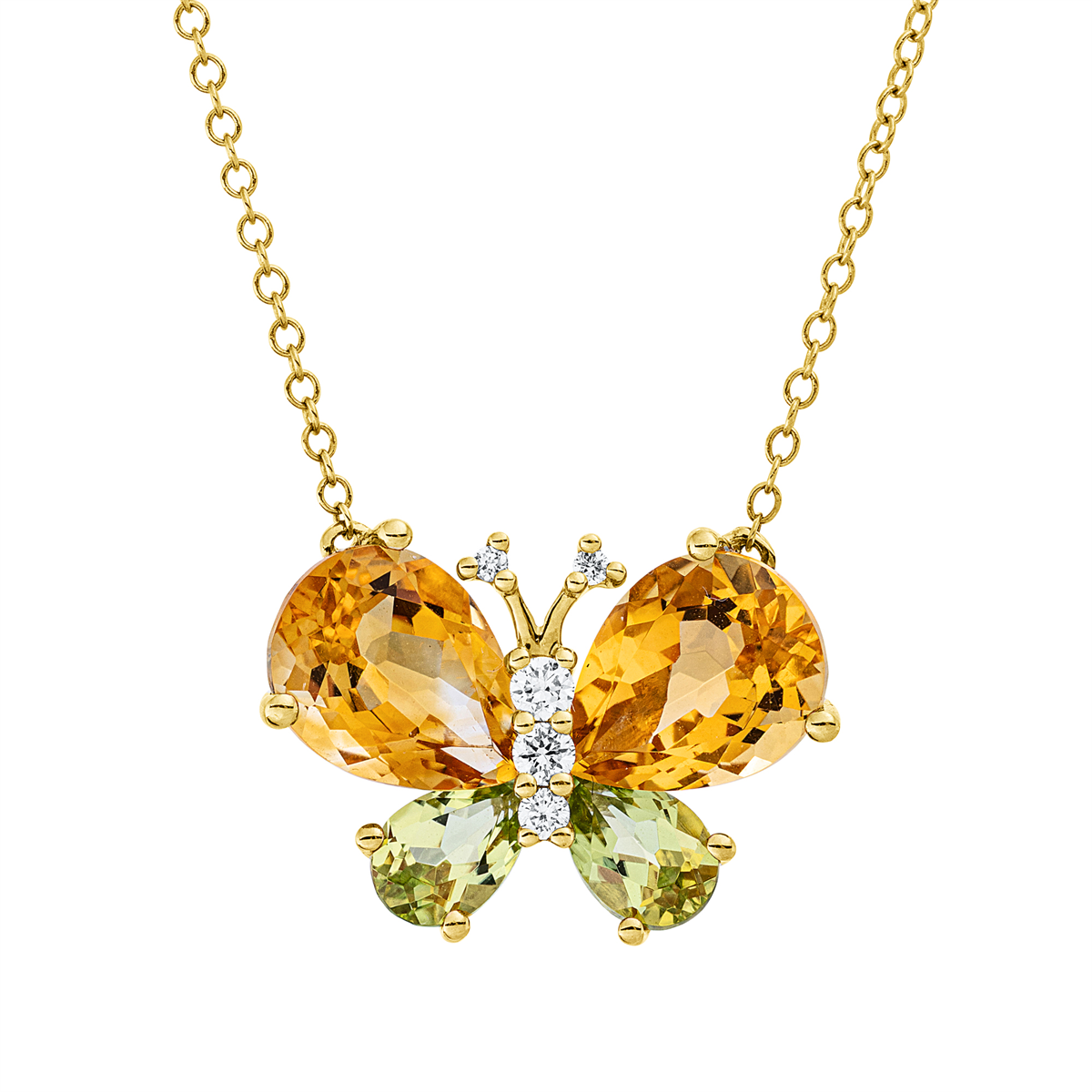 diamond full cut peridot colored stone fashion necklace in yellow gold