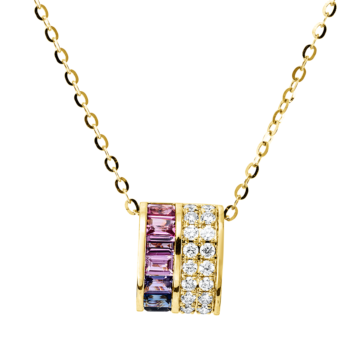 diamond full cut sapphire rainbow & multicolor necklace in yellow gold