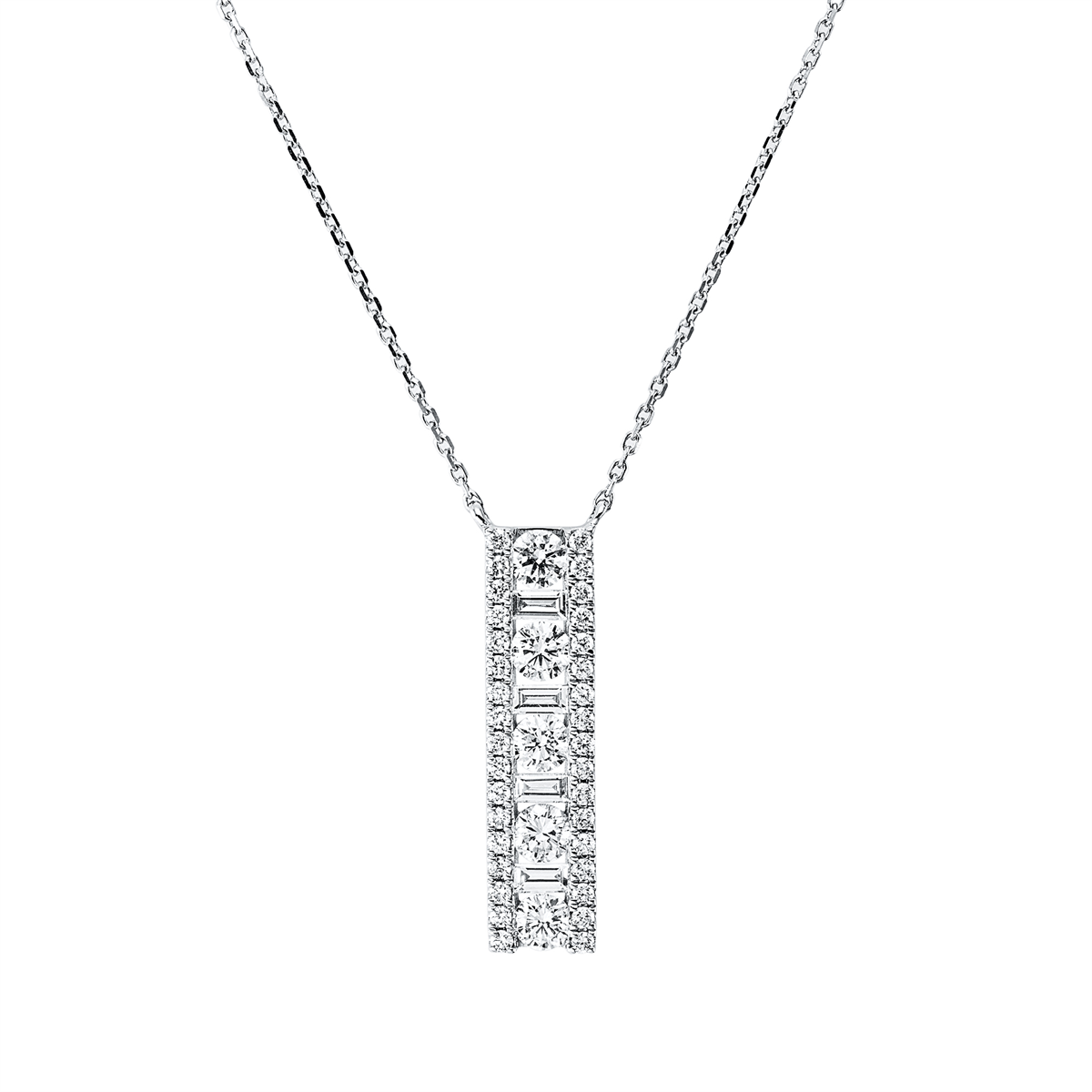 diamond full cut baguette necklace in white gold