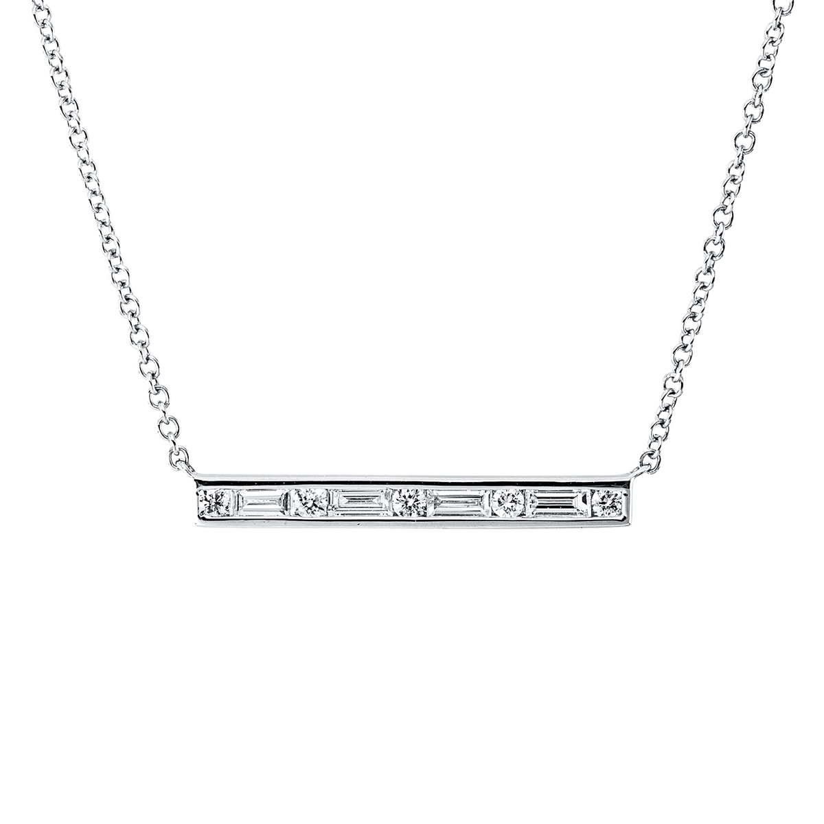 diamond full cut baguette necklace in white gold
