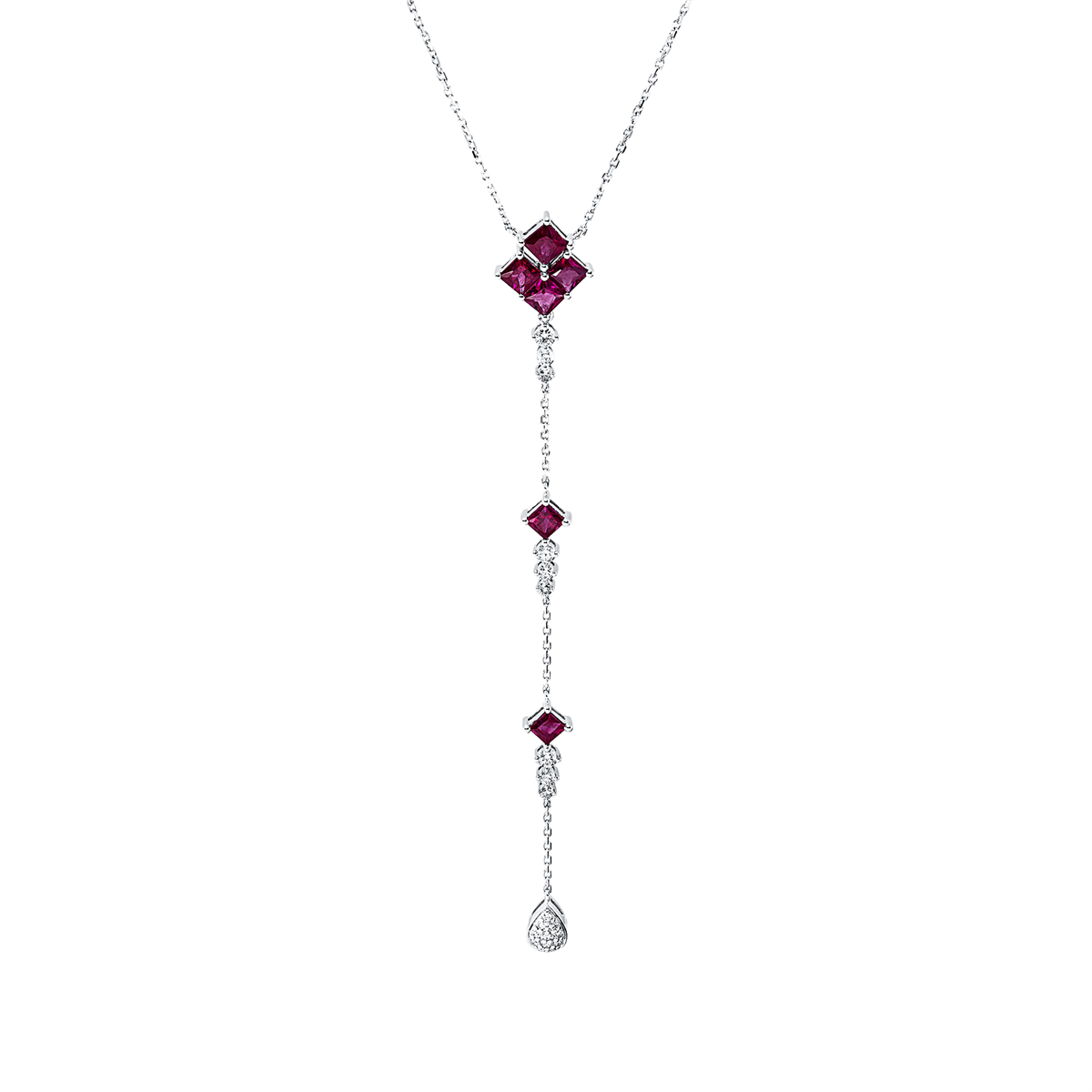diamond full cut ruby colored stone classic necklace in white gold