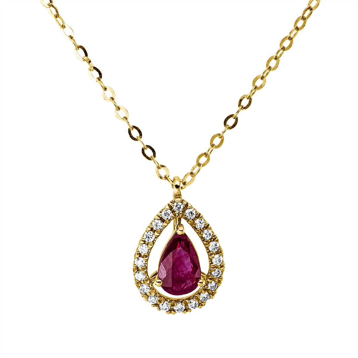diamond full cut ruby colored stone classic necklace in yellow gold
