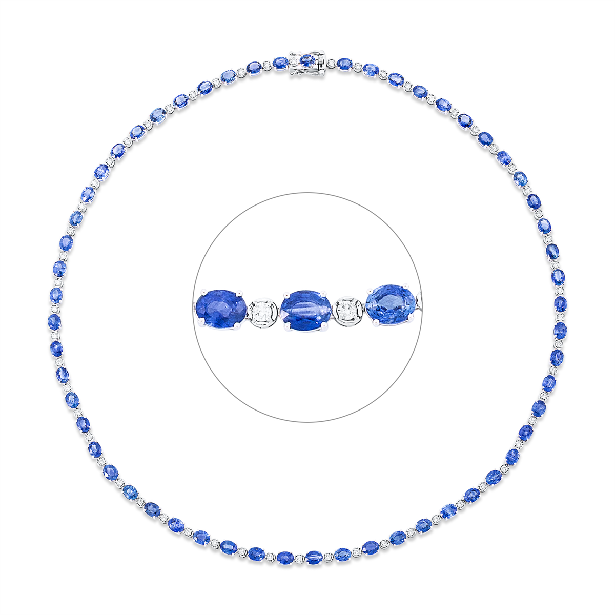 diamond full cut sapphire colored stone classic necklace in white gold