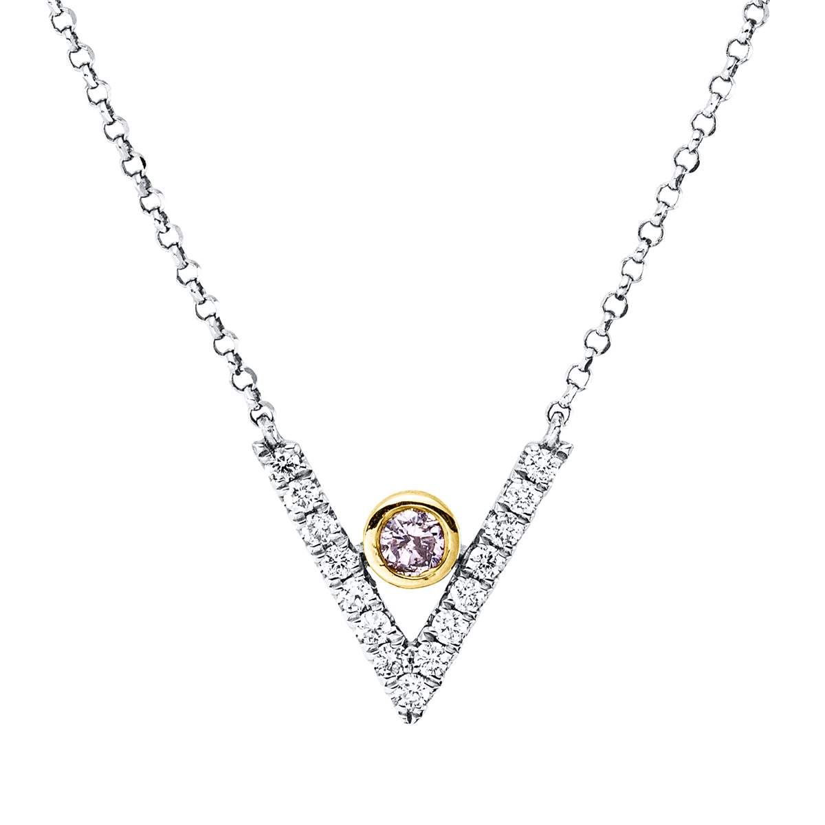 diamond full cut fancy colored diamond necklace in white gold / yellow gold