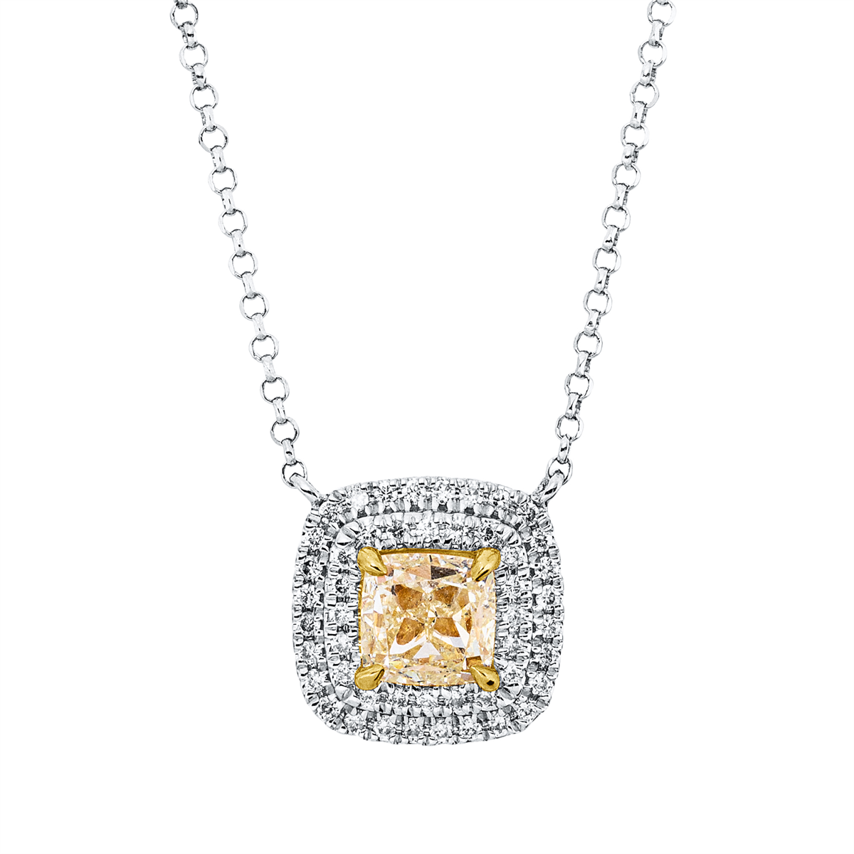 diamond full cut fancy colored diamond necklace in white gold / yellow gold