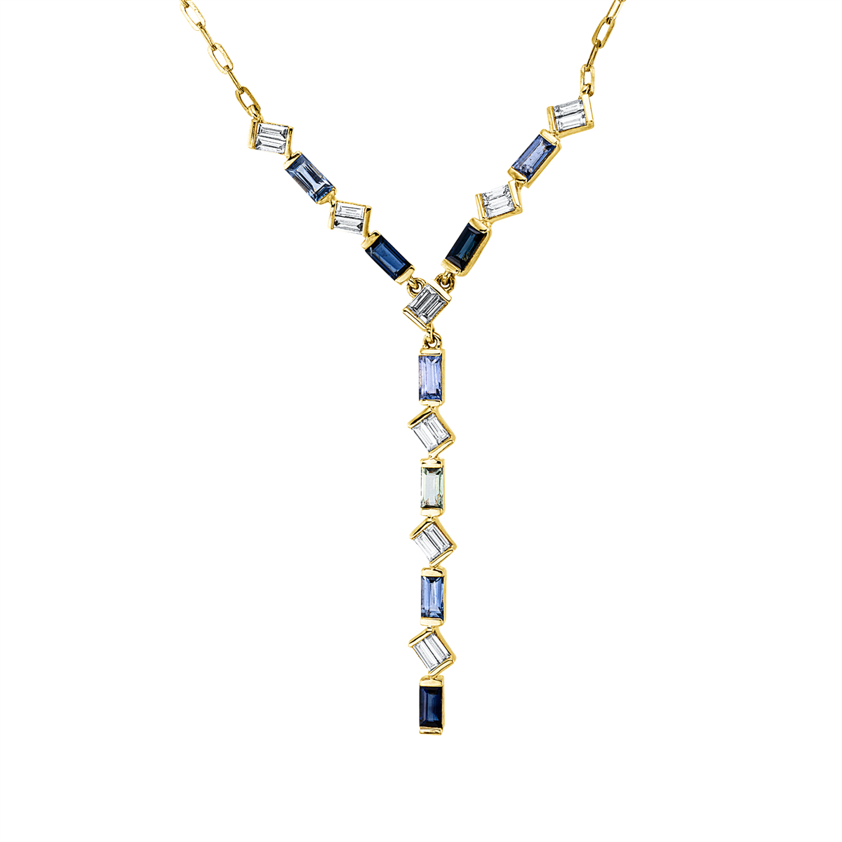 baguette sapphire rainbow & multicolor necklace in yellow gold